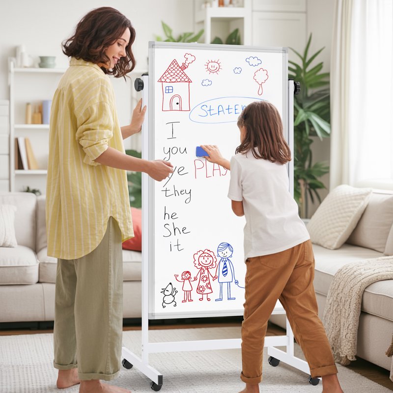 36x24 Inch Magnetic Whiteboard with Height Adjustment & Rolling Stand