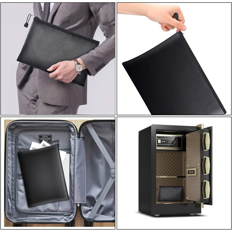Fireproof Document Bag Water-Resistant Money Pouch with Zipper for Travel & Safety
