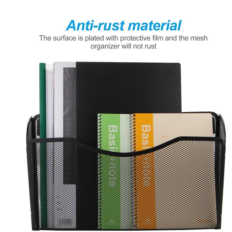 Wall Mount File Organizer with Metal Mesh Pocket for Office & Home