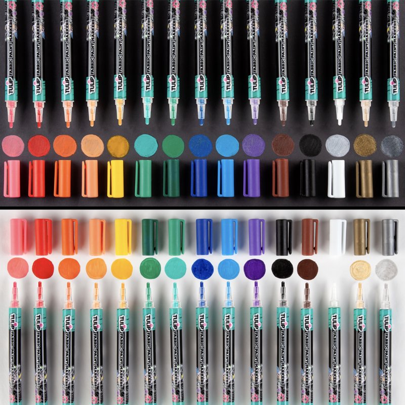 Fabric Markers Set of 15 - Permanent No-Bleed Markers for Light & Dark Textiles