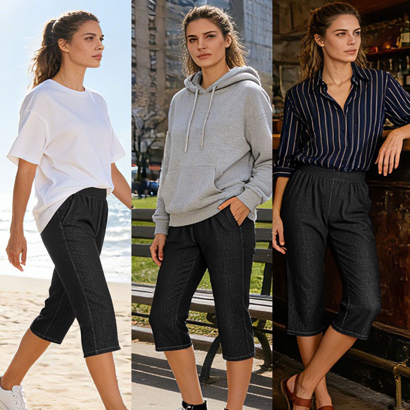 Women's High Waisted Elastic Cargo Capris with Pockets - Casual Athletic Pants