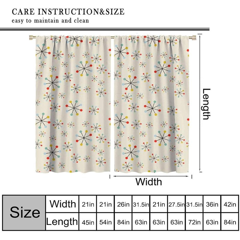 Mid Century Curtains - Repeating Atomic Space Age Design Thermal Insulated Window Drapes - 2 Panel Sets