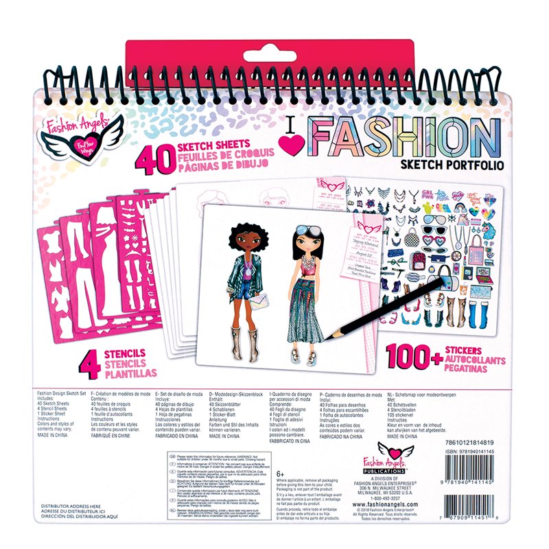 Fashion Sketch Portfolio Notebook with Stencils & Stickers - 8.5x11 Inch, 40 Pages