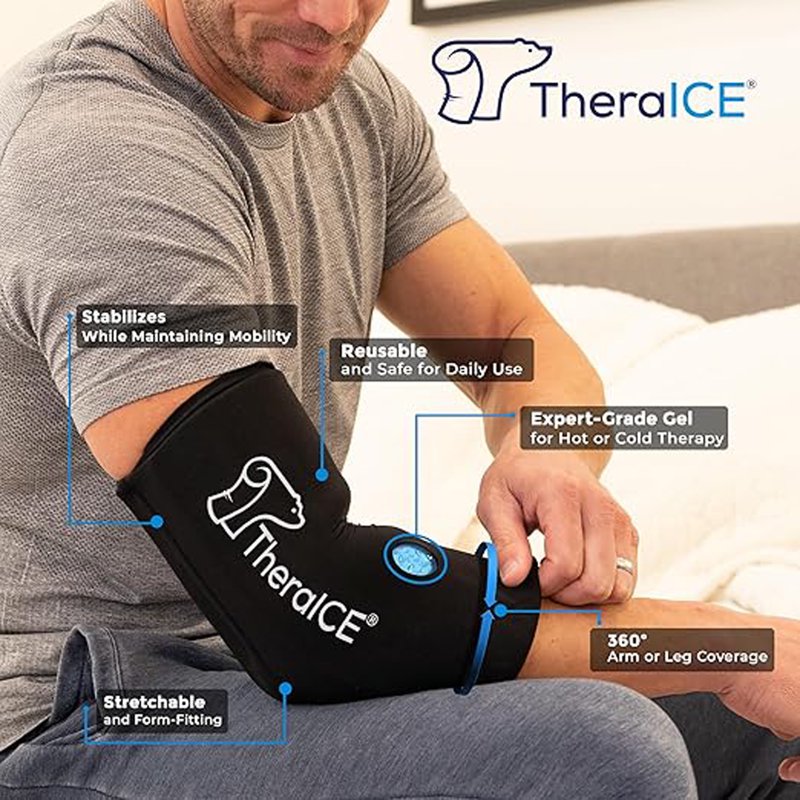 Elbow Ice Pack Compression Sleeve for Injury Recovery, Reusable Gel Cold Wrap