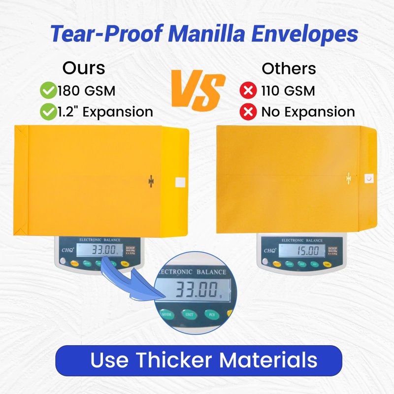 Heavy Duty Manila Envelopes with Clasp 9x12 Inch Bulk Pack - Expandable Office & Mailing Storage