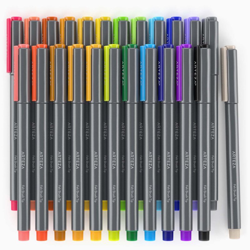Felt Brush Tip Pen Set - 24 Vivid Colors for Drawing, Calligraphy & Art