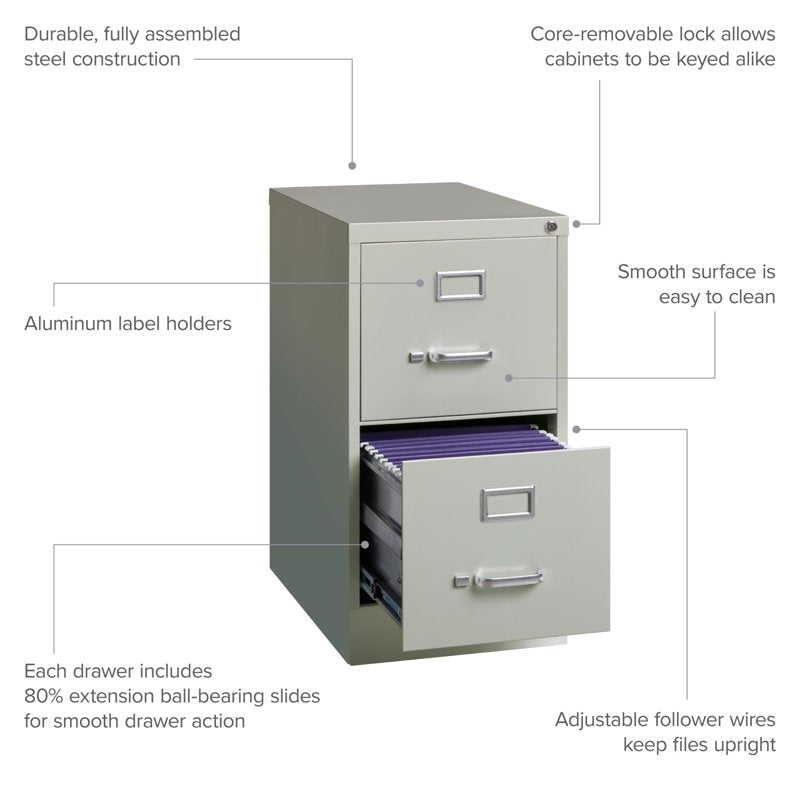 Horizontal Metal File Cabinet with Lock & 2 Drawers - Commercial Grade
