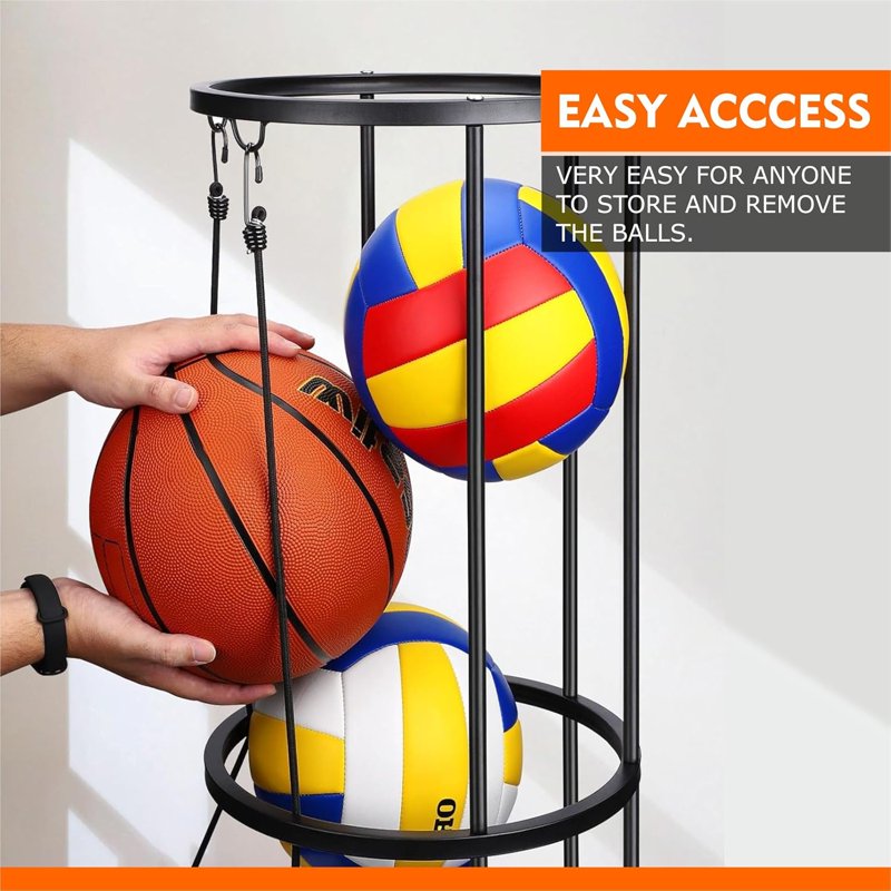 Vertical Ball Storage Rack with Wheels for Basketball Volleyball Soccer Balls