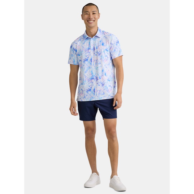 Birdie Bound Golf Polo Shirt for Men – Novelty Print, White Tie Dye Tropical, S-5XL