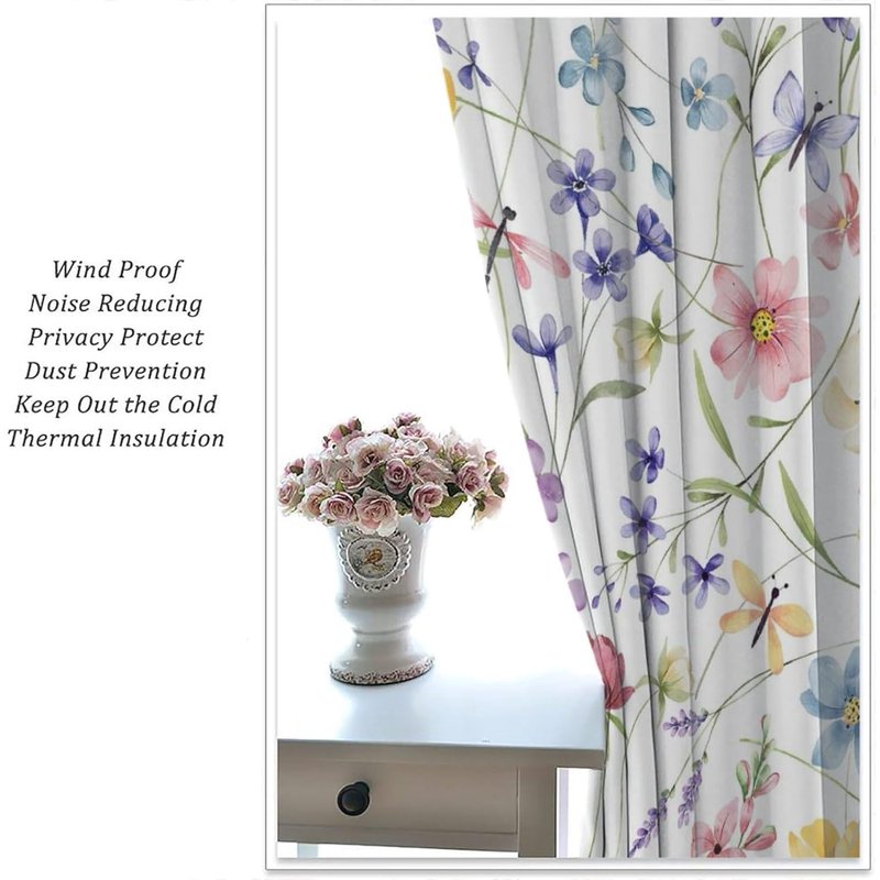 Colorful Floral Curtains Pack of 2 - Room Darkening Window Drapes for Bedroom, Living Room, Kitchen