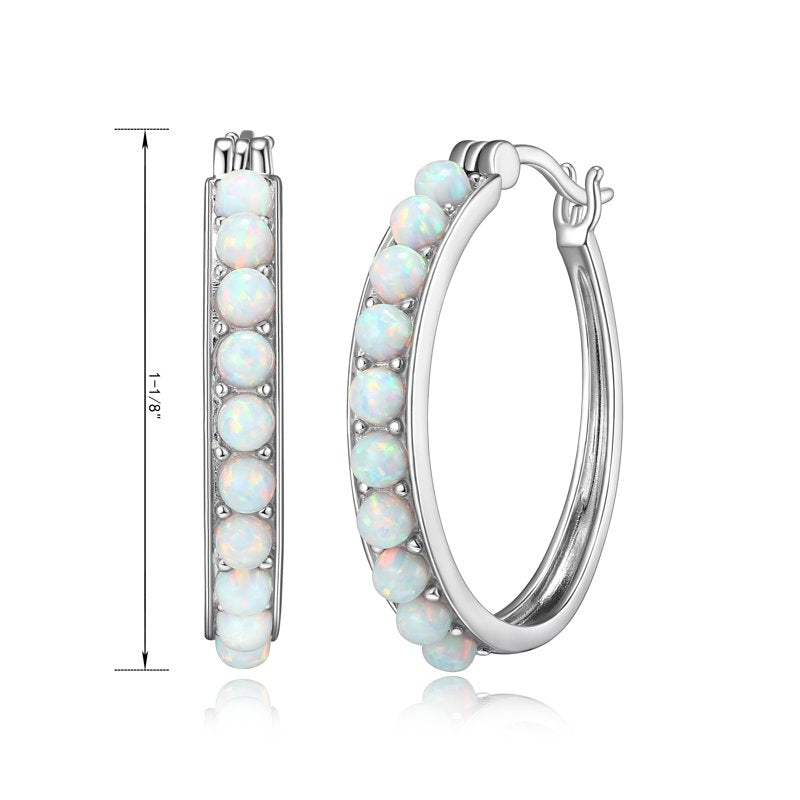 Women's Platinum Over Sterling Silver Created Opal Hoop Earrings 3x2mm