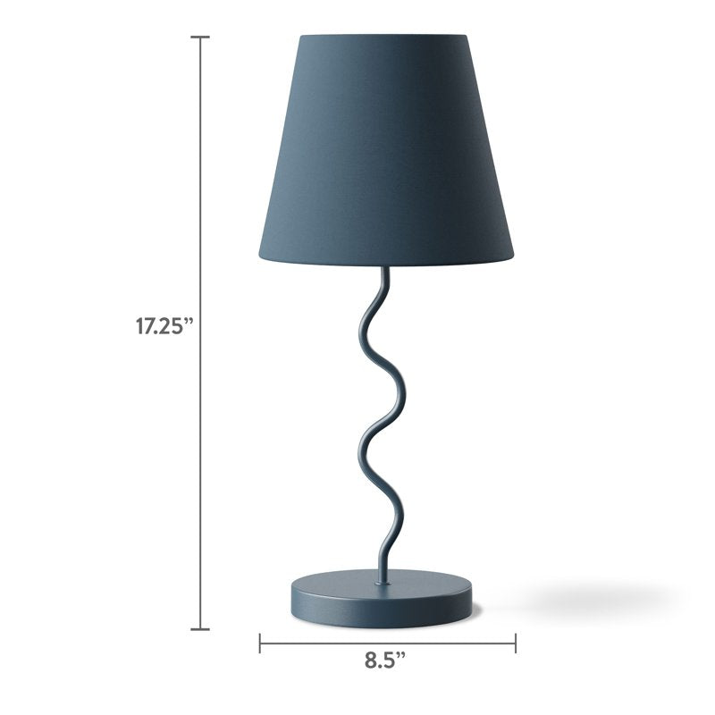 Kids Blue Curvy Table Lamp with Fabric Shade - Playful Bedroom Lighting