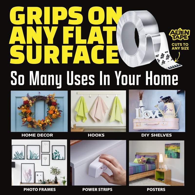 Heavy Duty Double Sided Mounting Tape - Nano Grip Adhesive for Indoor & Outdoor Use