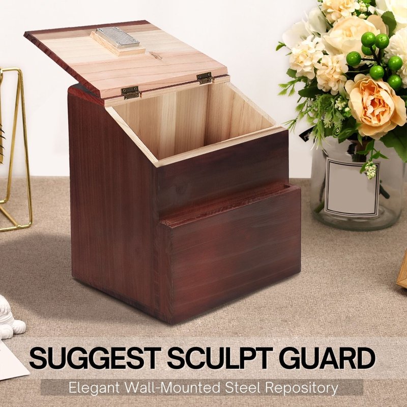 Lockable Wooden Suggestion Box with Key Lock - Wall Mount or Free Standing, Red Mahogany