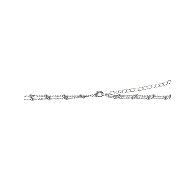 Silvertone 2-Row Flat Oval Chain Necklace with Bar Pendant - 16 Inch