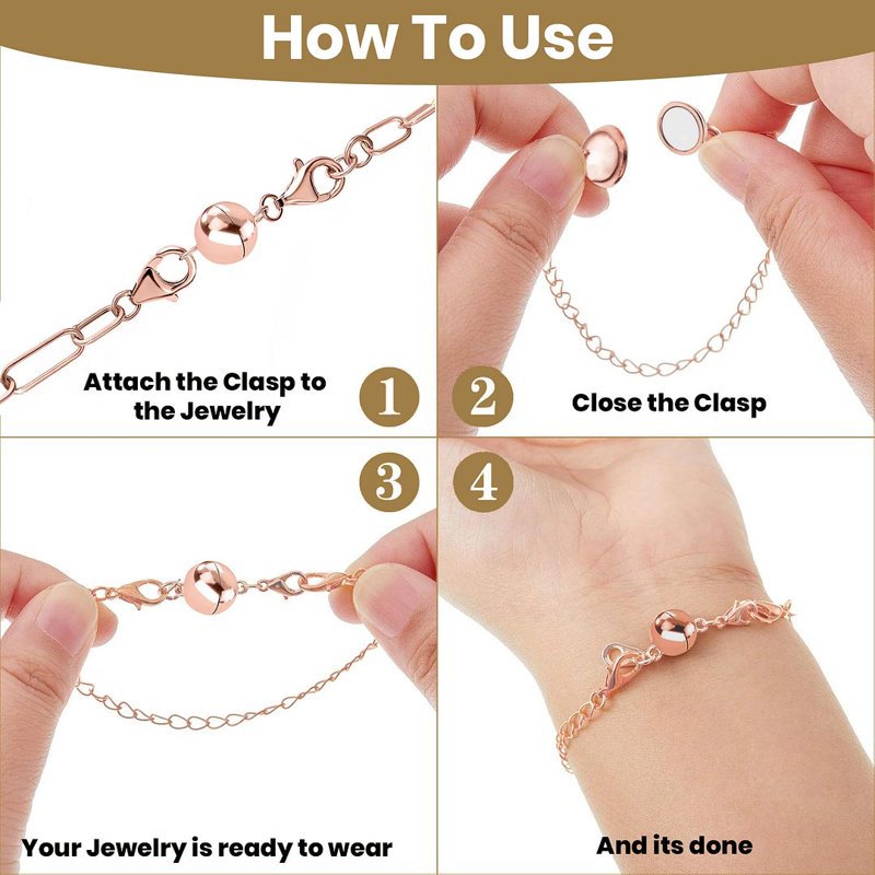 Magnetic Necklace Clasp in 925 Sterling Silver or 14K Rose Gold Plated Jewelry Lock - Women’s Easy-Use Locking Closure