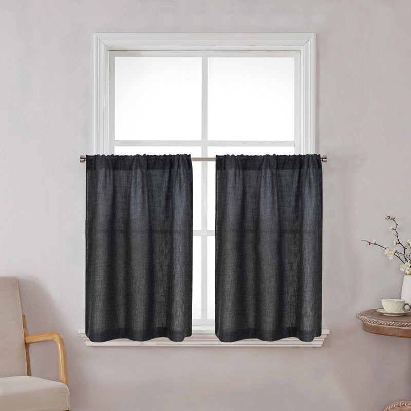 Light Filtering Window Curtain Set - Linen Blend Kitchen Tiers & Valance, 3 Pieces