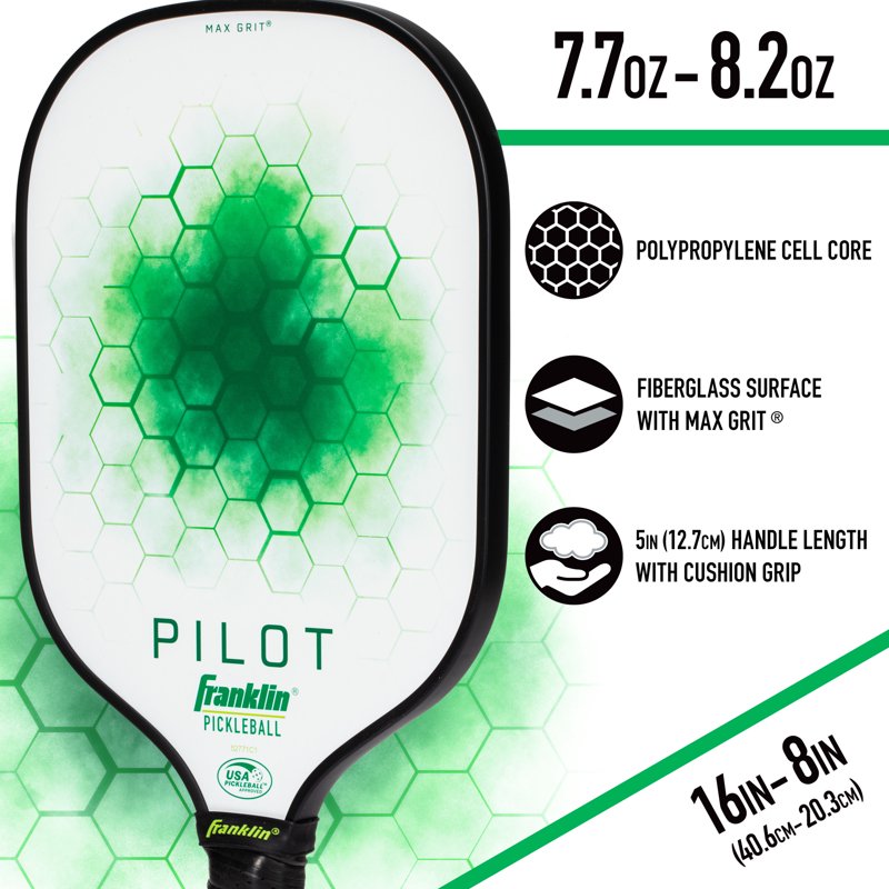 Pilot Pickleball Paddle - 10mm Polypropylene Core USAPA Approved (White/Green) Lightweight