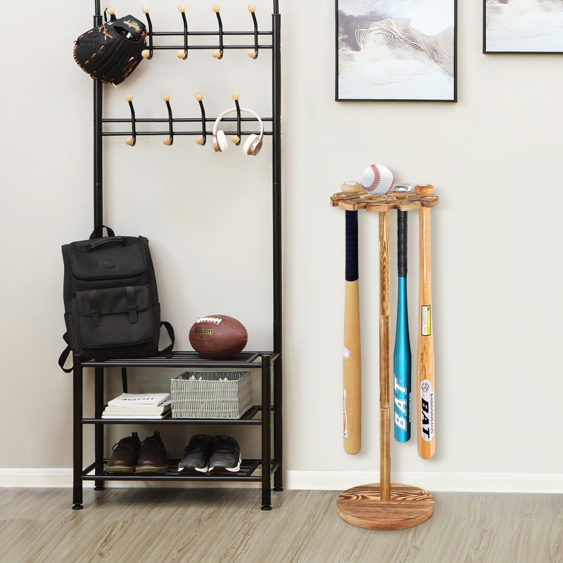 Wooden Baseball Bat Display Shelf Organizer for 10 Bats