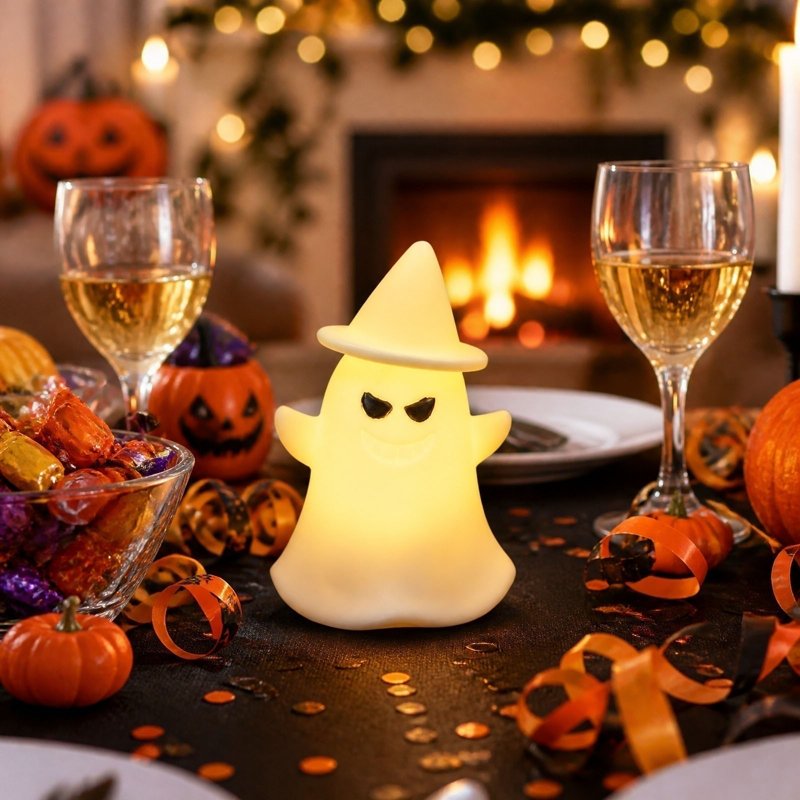 Halloween Ghost Glowing Night Light LED Ambient Lamp Spooky Tabletop Decor