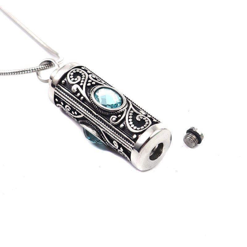 Stainless Steel Cremation Necklace with Rhinestones - Keepsake Pendant for Ashes, Purple & Blue Variants