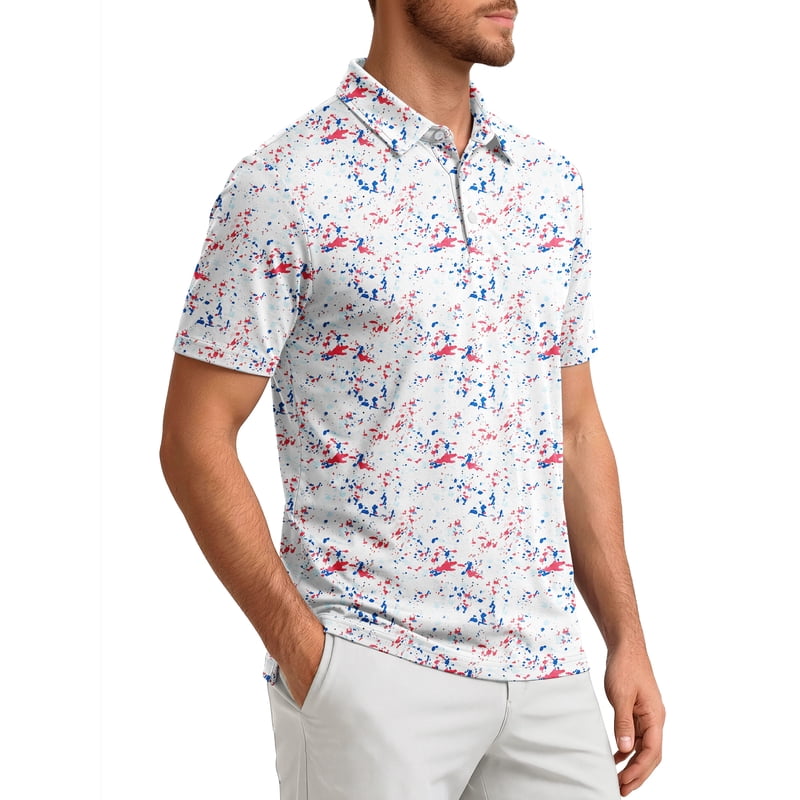Men's Floral Print Golf Polo Shirts - Short Sleeve Performance Comfort