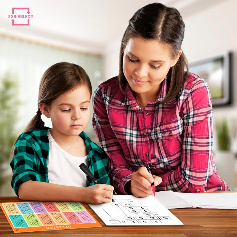 Dry Erase Division Chart Whiteboard for Students 9x12 - Double-Sided Learning Tool