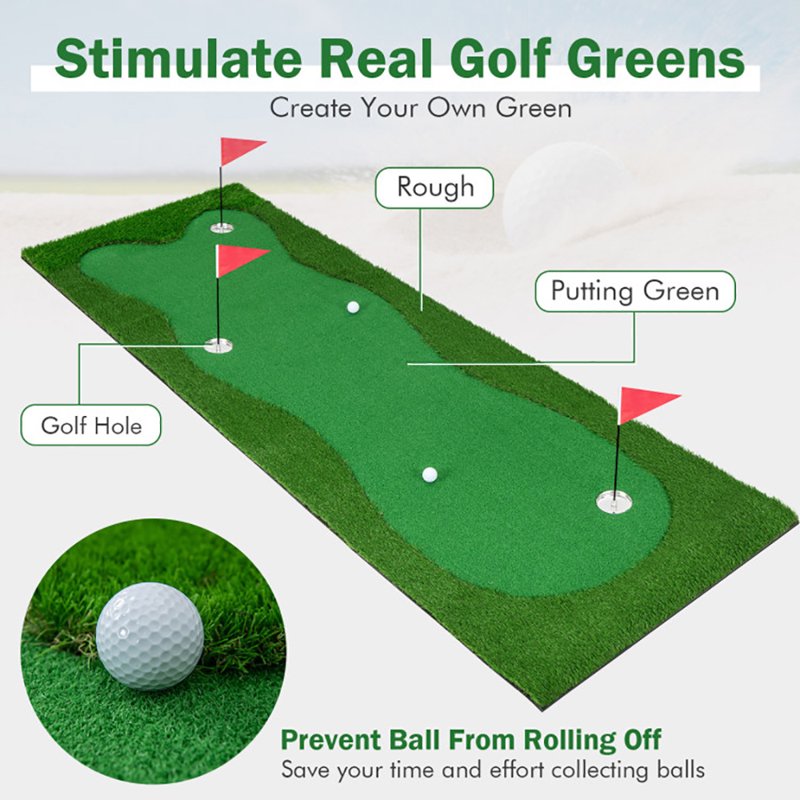 Golf Putting Green with Realistic Artificial Grass – 10x3.3 ft Indoor/Outdoor Training Mat
