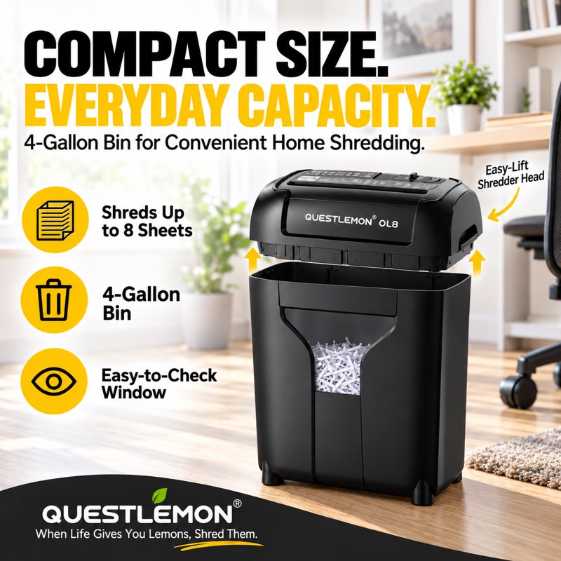 8-Sheet Cross Cut Paper & Credit Card Shredder with 4.8Gal Bin for Home Office