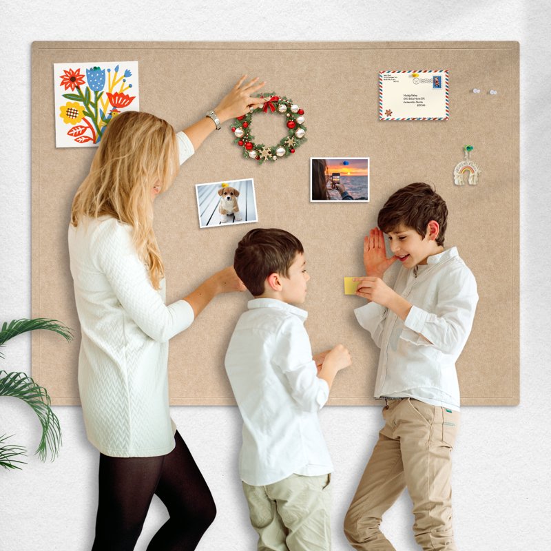 Foldable Felt Bulletin Board with Self-Adhesive Tape - 48x36 or 60x36 Inches, Decorative Cork Notice Pin Board for Office, School, Home