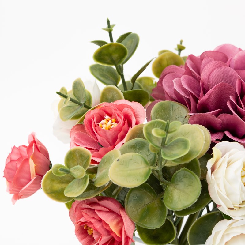 Faux Hydrangea and Eucalyptus Floral Arrangement in Clear Glass Vase - Indoor Decor