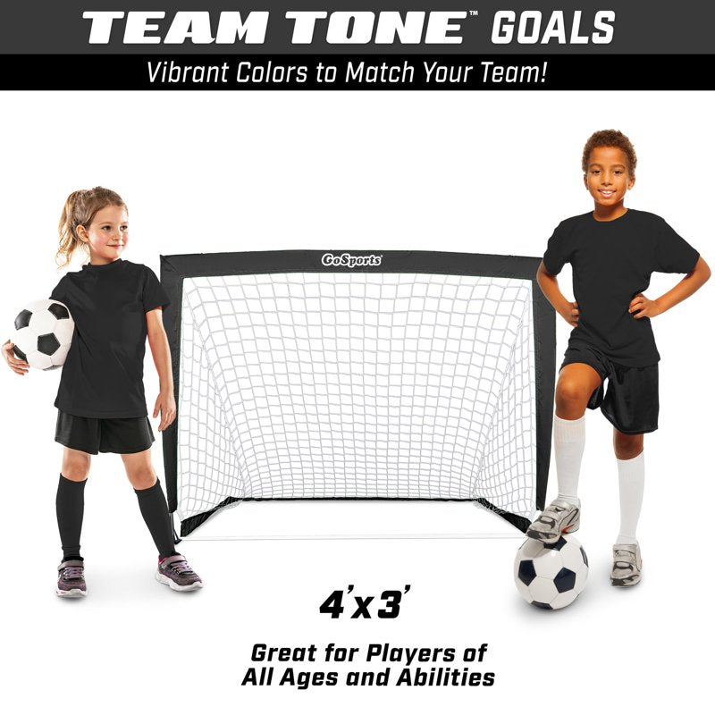 GoSports 4 Ft x 3 Ft Soccer Goal Set - Pop Up Portable Goals for Backyard, Black (Variation: Black) - Set of 2