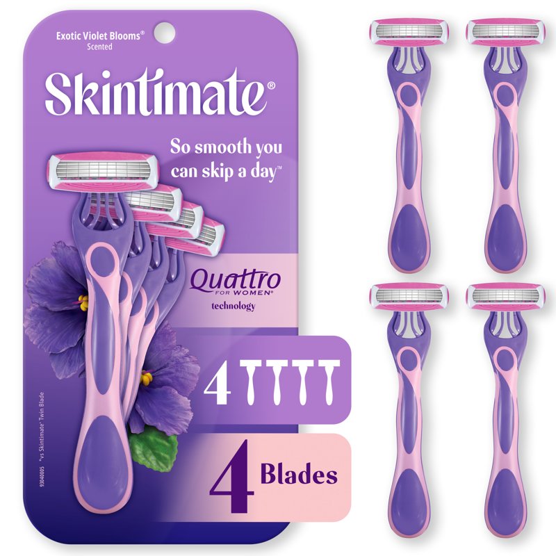 Disposable Women's Razor Set - Exotic Violet Blooms 4-Blade, Multipack
