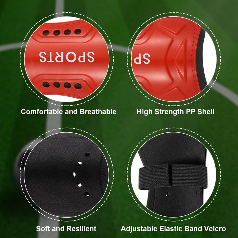 Hengguang Kids Soccer Shin Guards & Socks 2 Pairs - Red & Black, Calf Protection for 5-12 Years