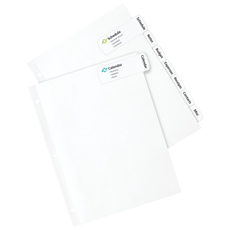 8-Tab Printable Document Dividers Set with Large and Standard Labels - White