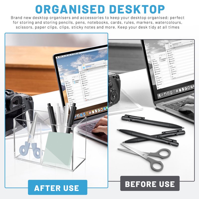 Clear Acrylic Pen & Makeup Brush Organizer with Multiple Compartments for Desk and Home