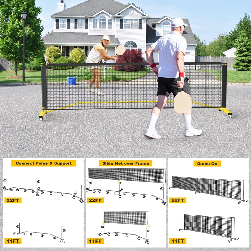 Portable Pickleball Net System with Wheels for Full and Half Court Play