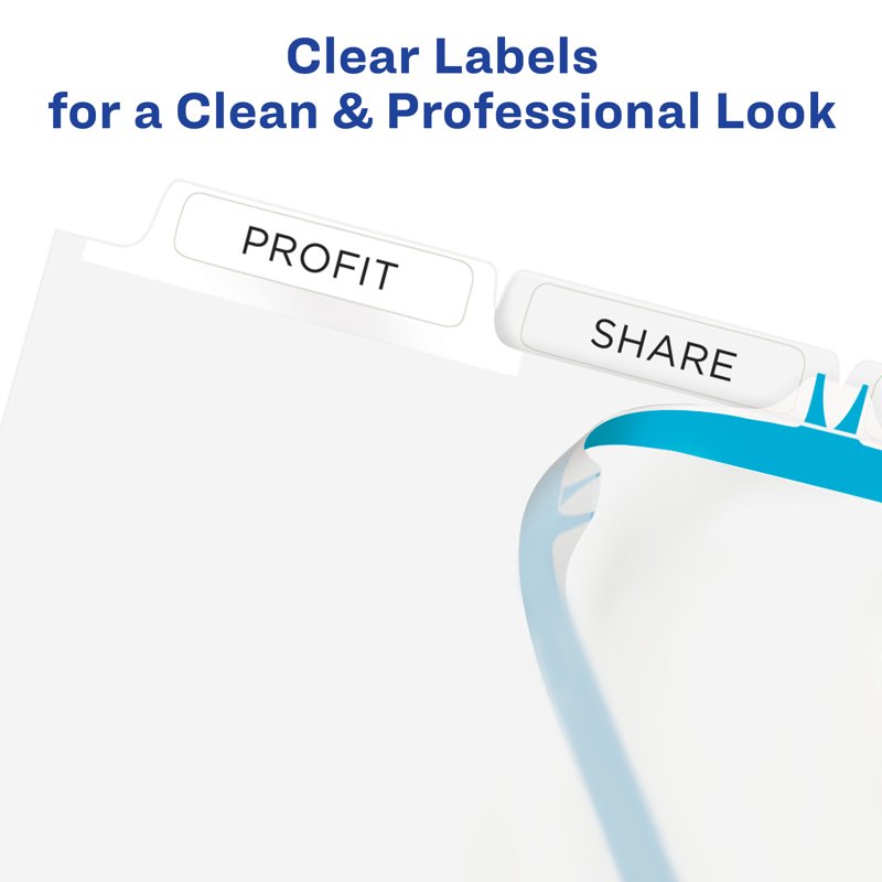Print & Apply Binder Dividers with Customizable Tabs - 5 Sets of 5, Clear Labels