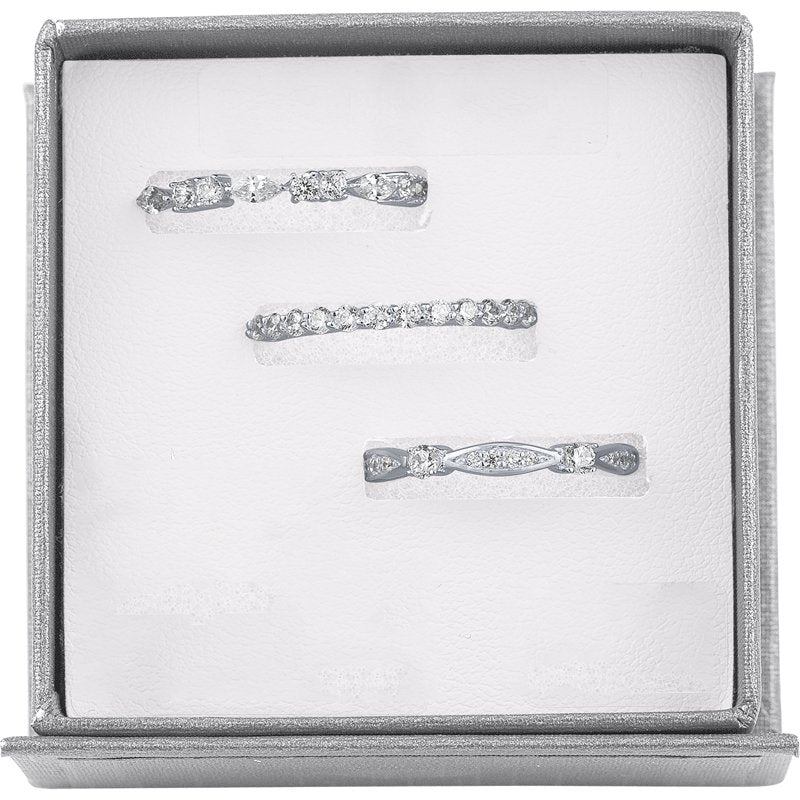 Simulated Diamond Stackable Rings in Sterling Silver - Adjustable Sizes