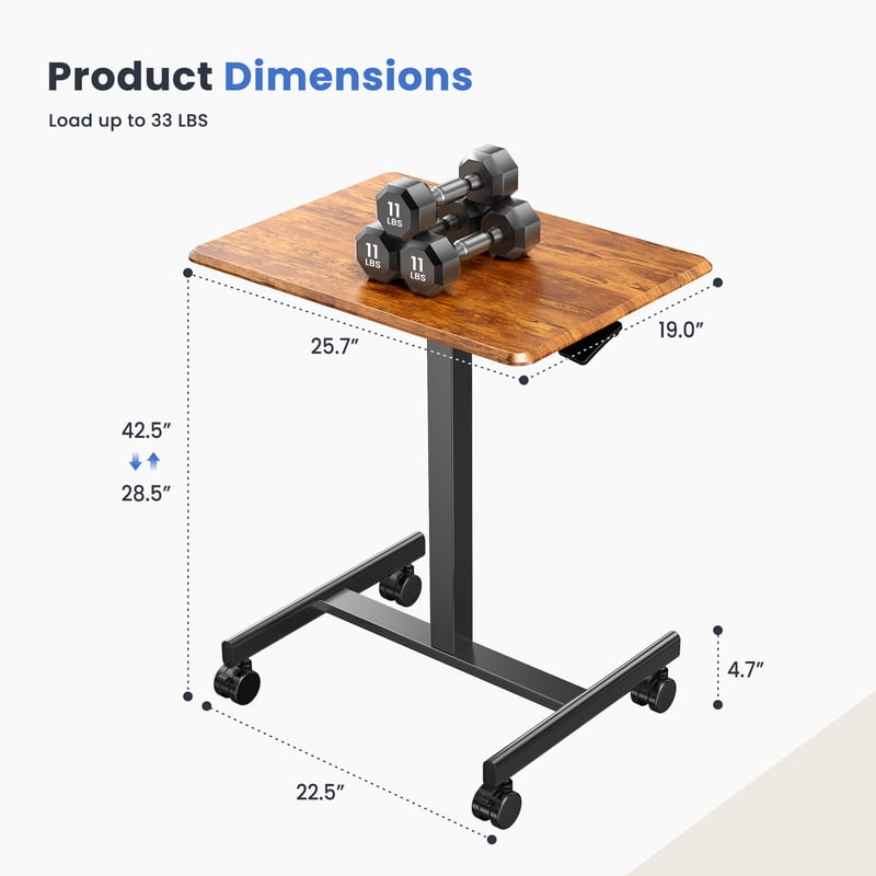 EDX Height-Adjustable Standing Desk with Mobile Wheels - Rust Brown