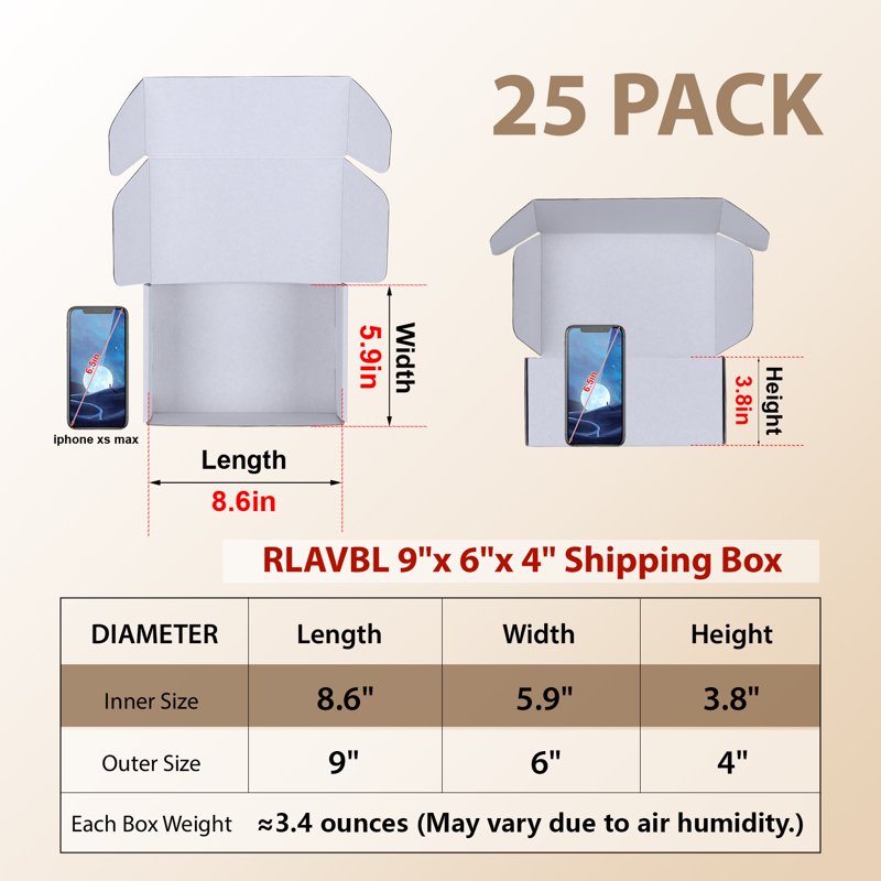 25 Pack White Cardboard Shipping Boxes for Packing & Mailing - Multiple Sizes
