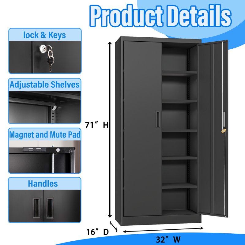 Metal Storage Cabinet with Locking Doors and Adjustable Shelves – 71 Inch Tall, Garage, Home, Office