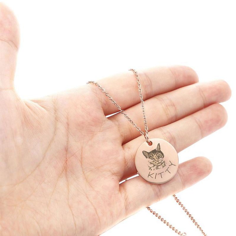 Personalized Pet Portrait Necklace - Engravable Dog & Cat Pendant in Gold, Silver, Rose Gold