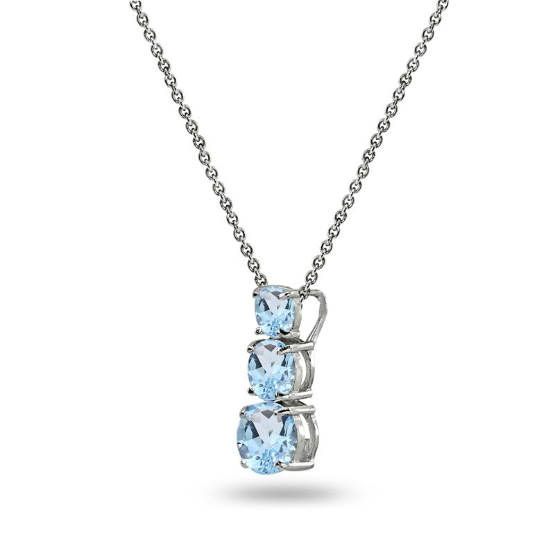 Blue Topaz 3-Stone Journey Pendant Necklace Sterling Silver Women Gift