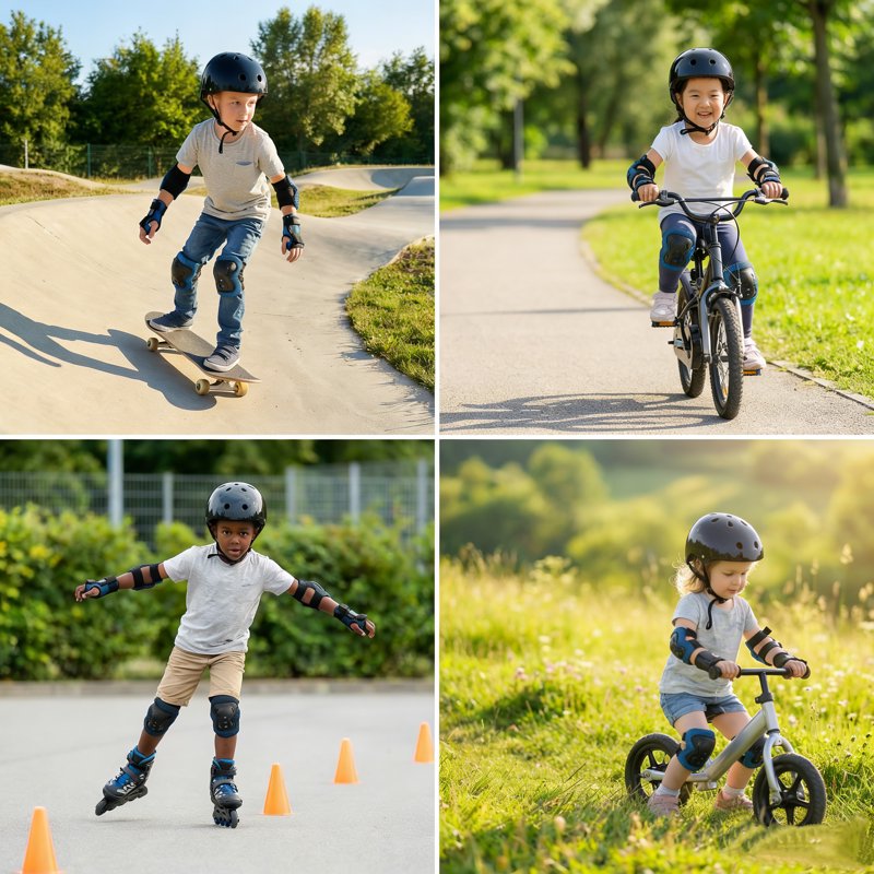 Kids Bicycle Helmet with Knee, Elbow & Wrist Pads - Ultralight Safety Gear Set