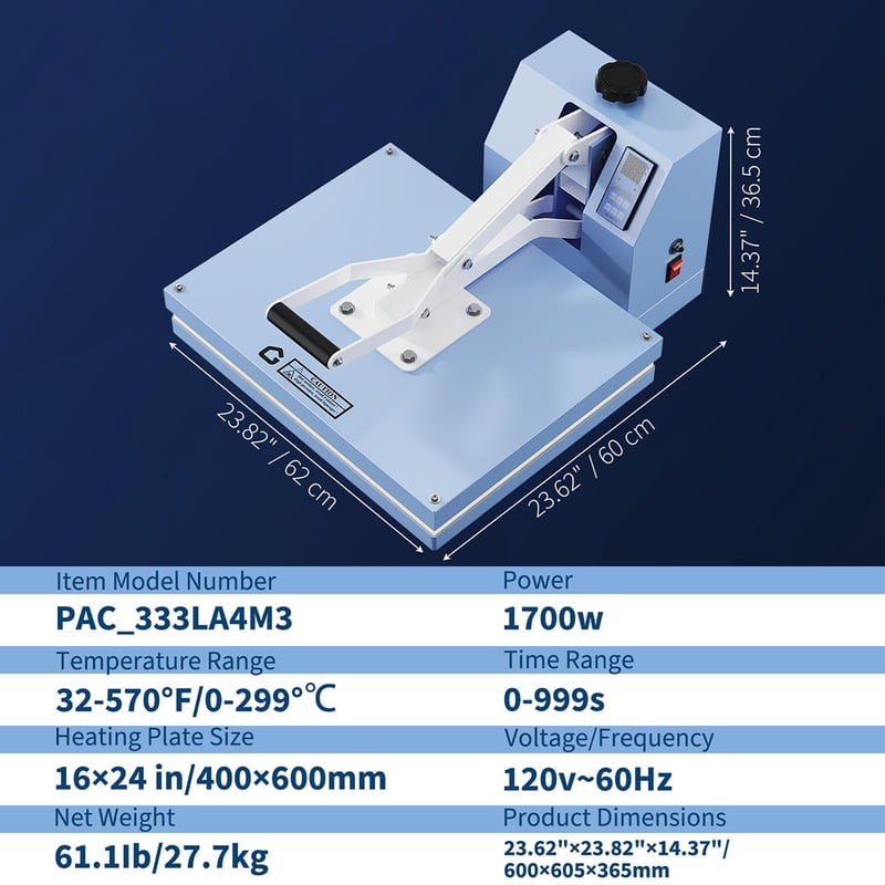 Large Commercial Heat Press Machine 16x24 for Sublimation T-Shirts & Fabrics