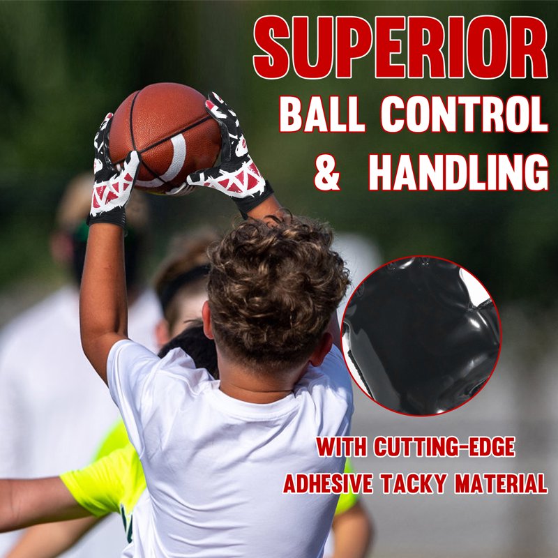 Youth Football Gloves with Tacky Grip, Breathable Mesh, Adjustable Fit