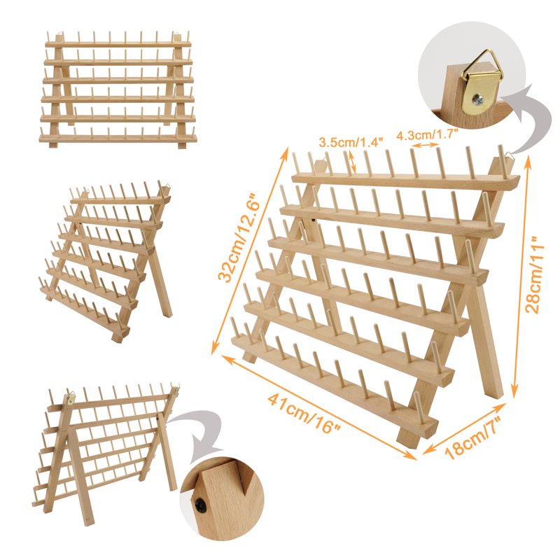 Wooden Thread Rack Organizer for Embroidery & Quilting Spools, Wall & Table Mountable