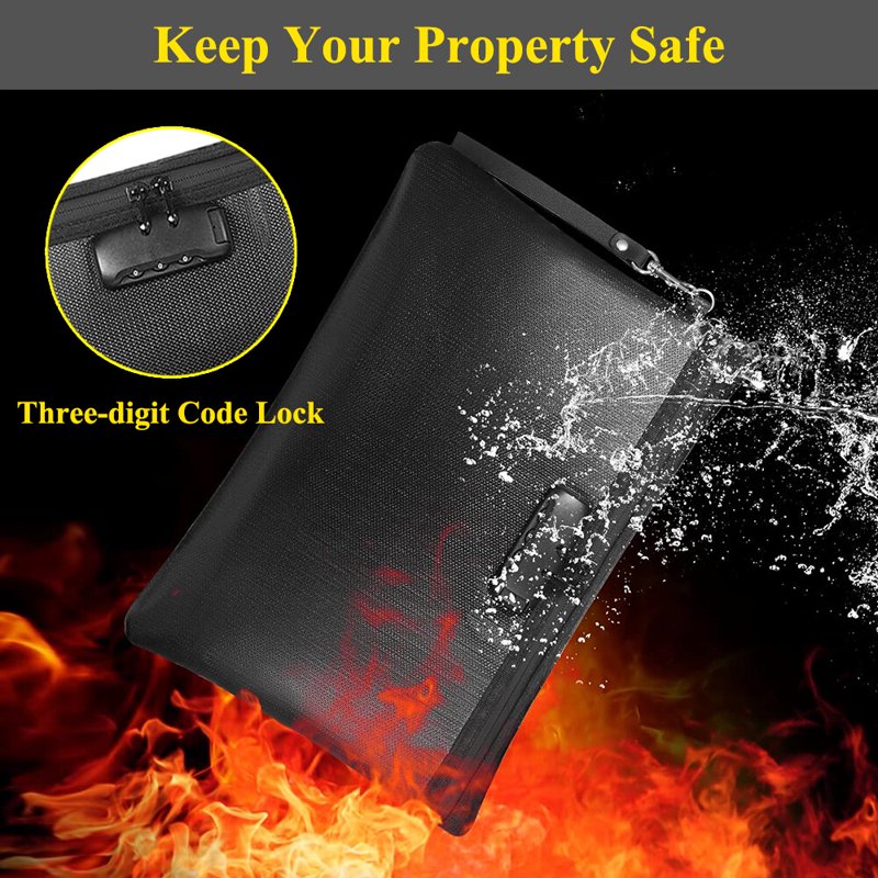 Fireproof Waterproof Document & Money Bag with Lock - 14x10 Inch Safe Pouch