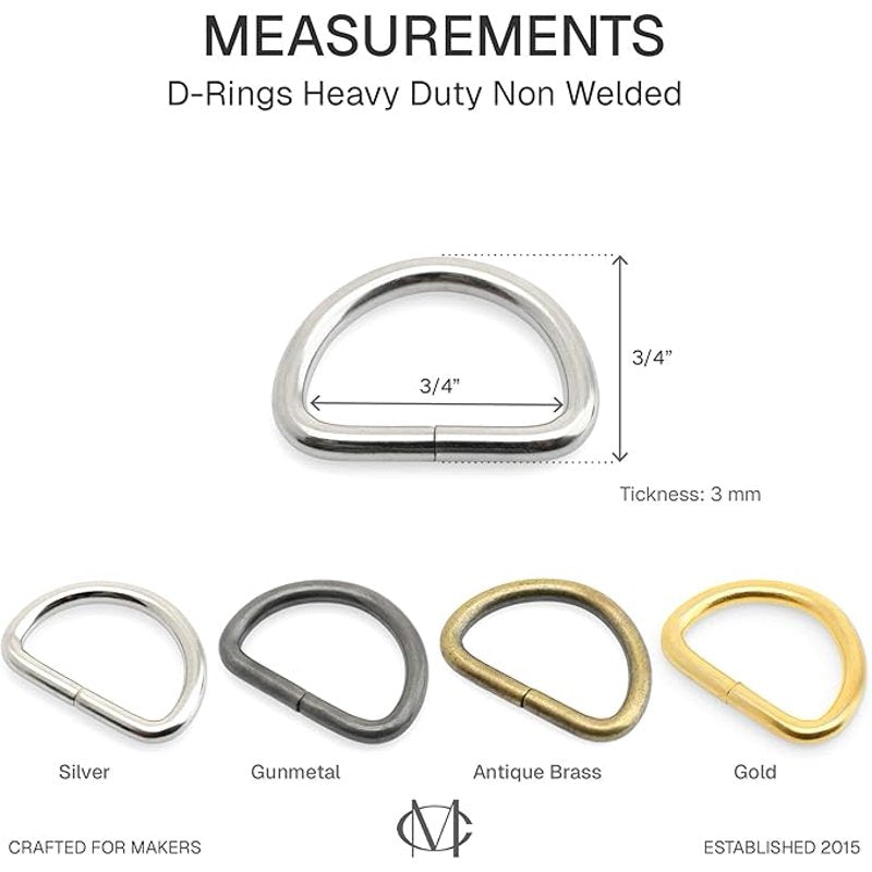 Metal D-Rings 3/4 Inch for Bags Belts Lanyards DIY Craft Accessories - Silver